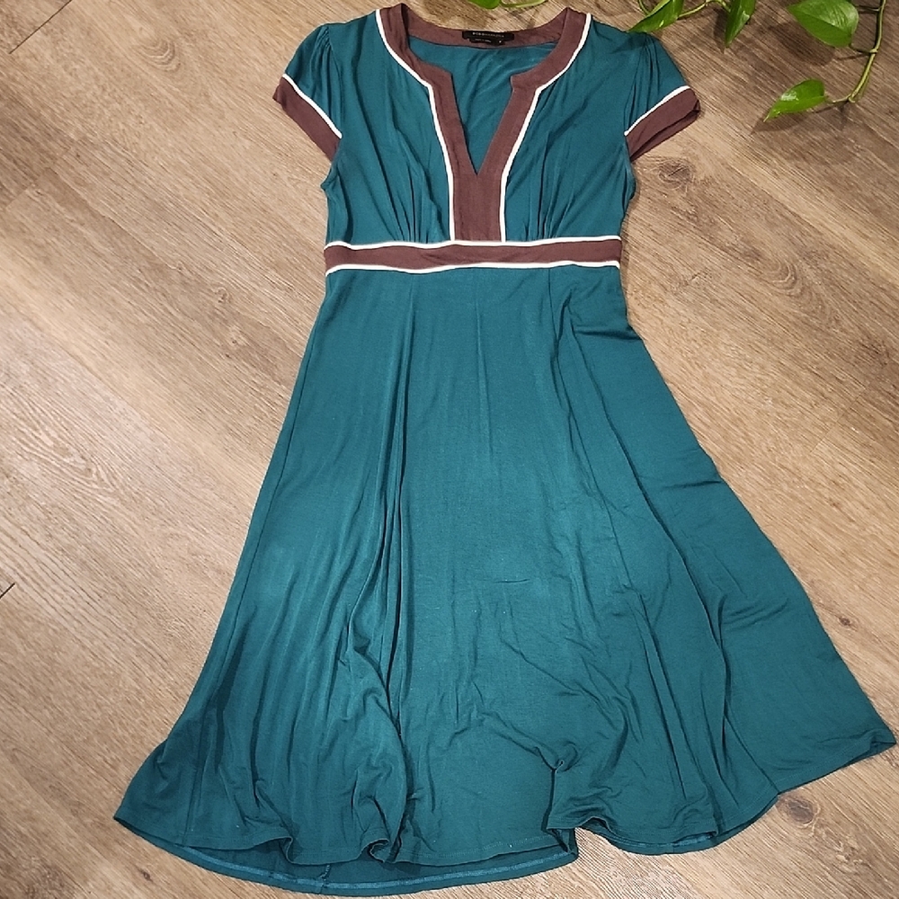 BCBGMaxAzria Teal and Brown Midi Dress